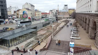 Western end of Sofia's unique 'Yellow Brick Road' (at Independence Square)