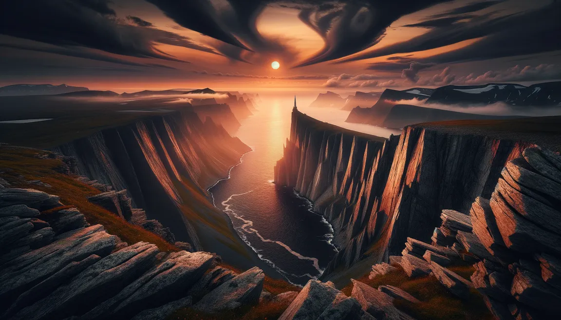 Nordkapp: cliffs, the Barents Sea and the glow of the midnight sun