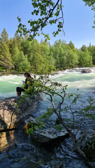 View point over mountain river